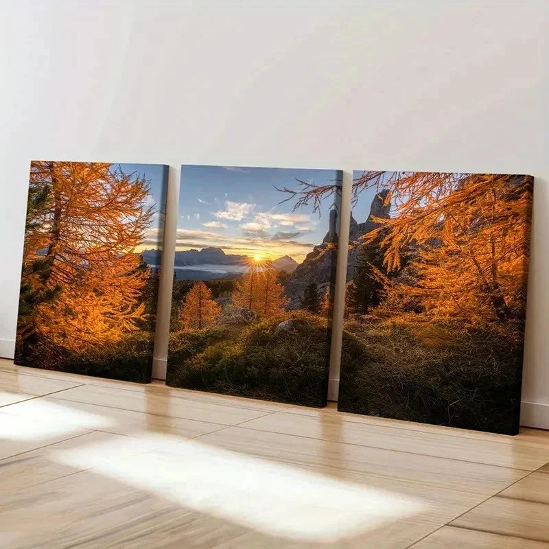 3pcs Natural Landscape Art Mountain Woods Sunset Wall Art Set Canvas Framed 40x60cm - High Quality Print 100% Australian Made Wall Canvas Ready to Hang - Bella Home Decor