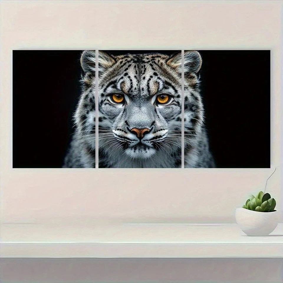 3pcs Snow Leopard Wildlife Black and White Metal Print Ready to Hang Art - Bella Home Decor