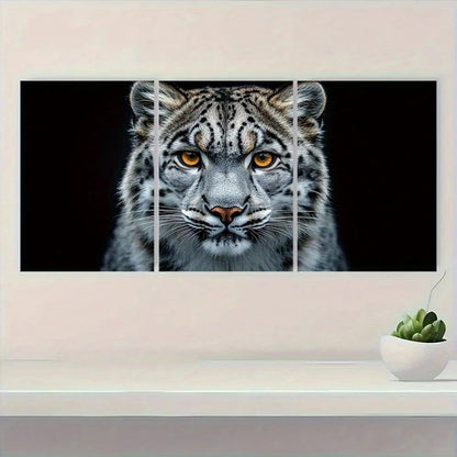 3pcs Snow Leopard Wildlife Black and White Metal Print Ready to Hang Art - Bella Home Decor
