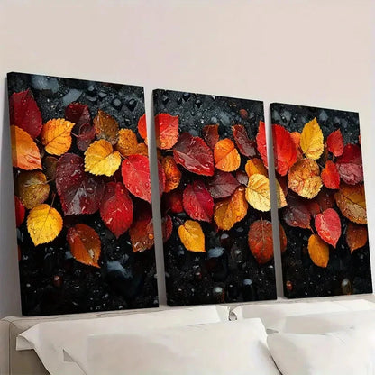 3pcs Autumn Leaves Rainy Day Giclee  rt    Wall   Wall Art Set Canvas Framed 40x60cm - High Quality Print 100% Australian Made Wall Canvas Ready to Hang - Bella Home Decor