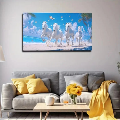 Serene Blue Sky & Sea Wall Art canvas office home room framed 120x60cm - Bella Home Decor