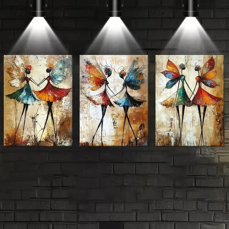 3pcs Charming Vintage Abstract Confident Dancer Wall Art Set Canvas Framed 50x70cm - High Quality Print 100% Australian Made Wall Canvas Ready to Hang
