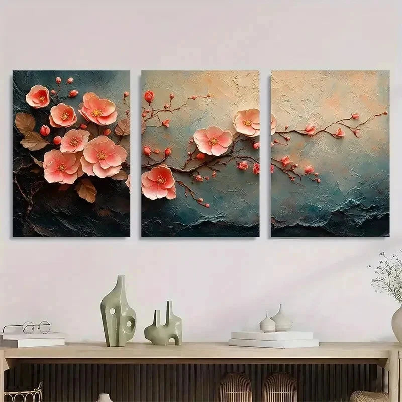 3pcs Pink Vine & Cherry Blossom Modern Perfect Wall Art Set Canvas Framed 50x70cm - High Quality Print 100% Australian Made Wall Canvas Ready to Hang