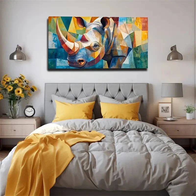 Large Rhinoceros Horn Wall Art Canvas Office Home Room Framed 120x60cm