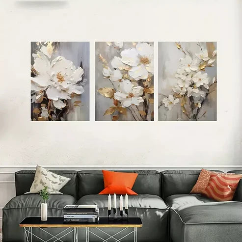 3pcs Abstract White Floral Canvas Framed  60x90cm - High Quality Print 100% Australian Made Wall Canva