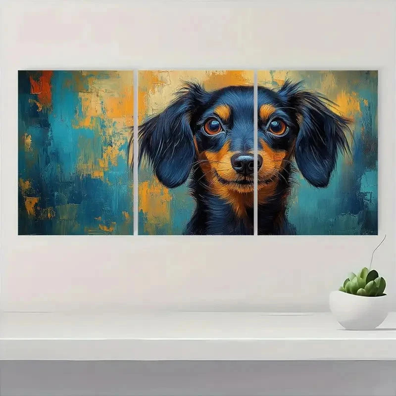 3pcs Dachshund Dog Abstract Background  Wall Art Set Canvas Framed 40x60cm - High Quality Print 100% Australian Made Wall Canvas Ready to Hang - Bella Home Decor