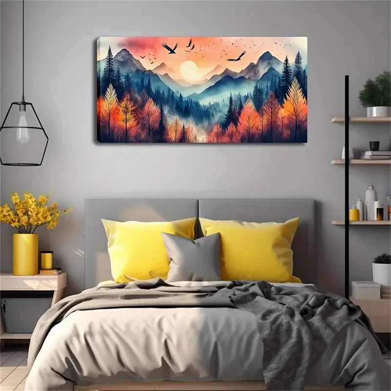 Mountains Sunrise Nordic Décor Wall Art Canvas Office Home Room Framed 120x60cm - Bella Home Decor