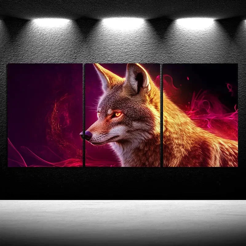 3pcs A Beautiful Coyote Stunning Golden Eyes Metal Print Ready to Hang Art - Bella Home Decor