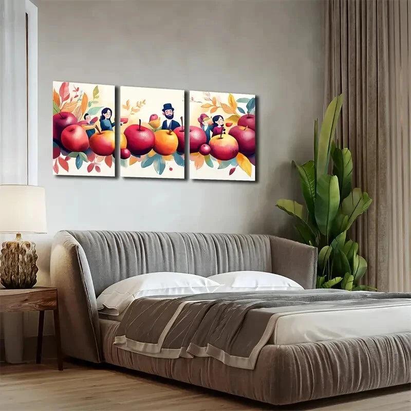 3pcs Vibrant Leaves and Apples Wall Art Set Canvas Framed 50x70cm - High Quality Print 100% Australian Made Wall Canvas Ready to Hang