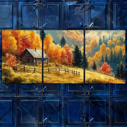 3pcs Autumn Wooden House Nature Beauty Perfect Wall Art Set Canvas Framed 60x90cm - High Quality Print 100% Australian Made Wall Canvas Ready to Hang