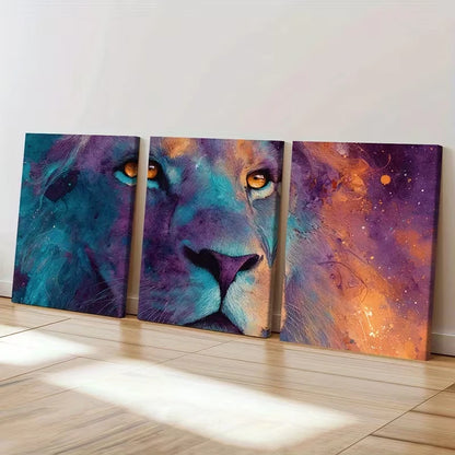 3pcs Abstract Lion Vibrant Colors Bold Design Wall Art Set Canvas Framed 60x90cm - High Quality Print 100% Australian Made Wall Canvas Ready to Hang - Bella Home Decor