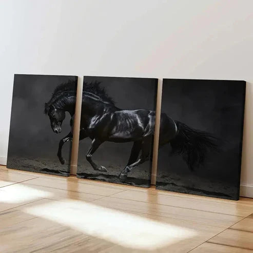 3pcs Black Horse Modern Decoration Wall Art Set Canvas Unframed - High Quality Print 100% Australian Made Wall Canvas - Bella Home Decor