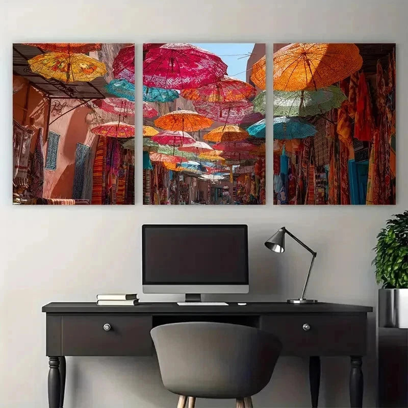 3pcs Marrakech Souks Decor Bohemian Perfect Wall Art Set Canvas Framed 50x70cm - High Quality Print 100% Australian Made Wall Canvas Ready to Hang