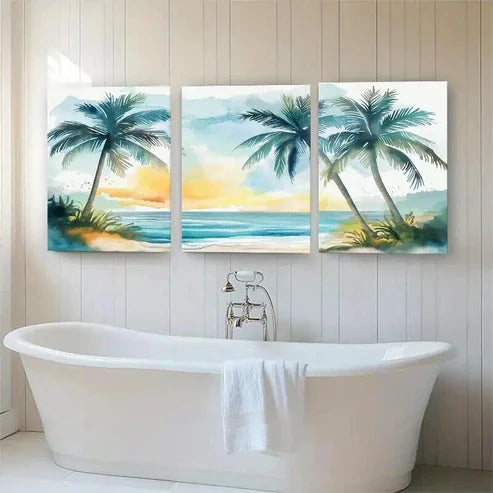 3pcs Tropical Palm Trees Theme Beach Decor Wall Art Set Canvas Unframed - High Quality Print 100% Australian Made Wall Canvas
