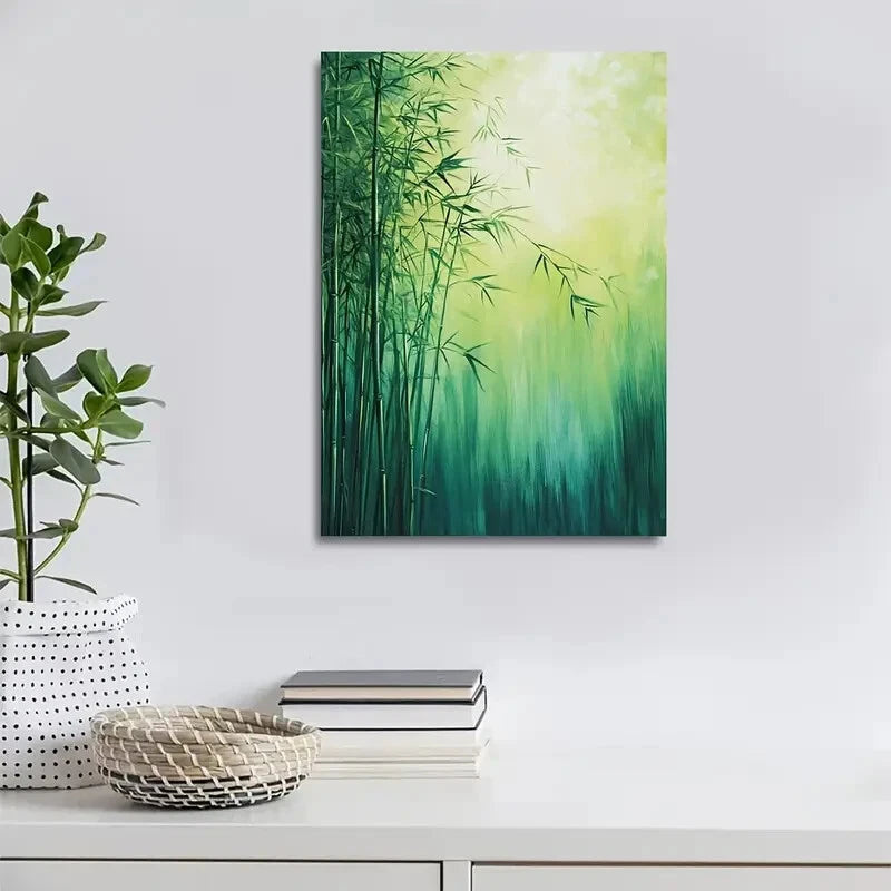 Serene Natural Scenery with Soft Green Hues Painting 40x60cm Metal Print Ready to Hang - Bella Home Decor