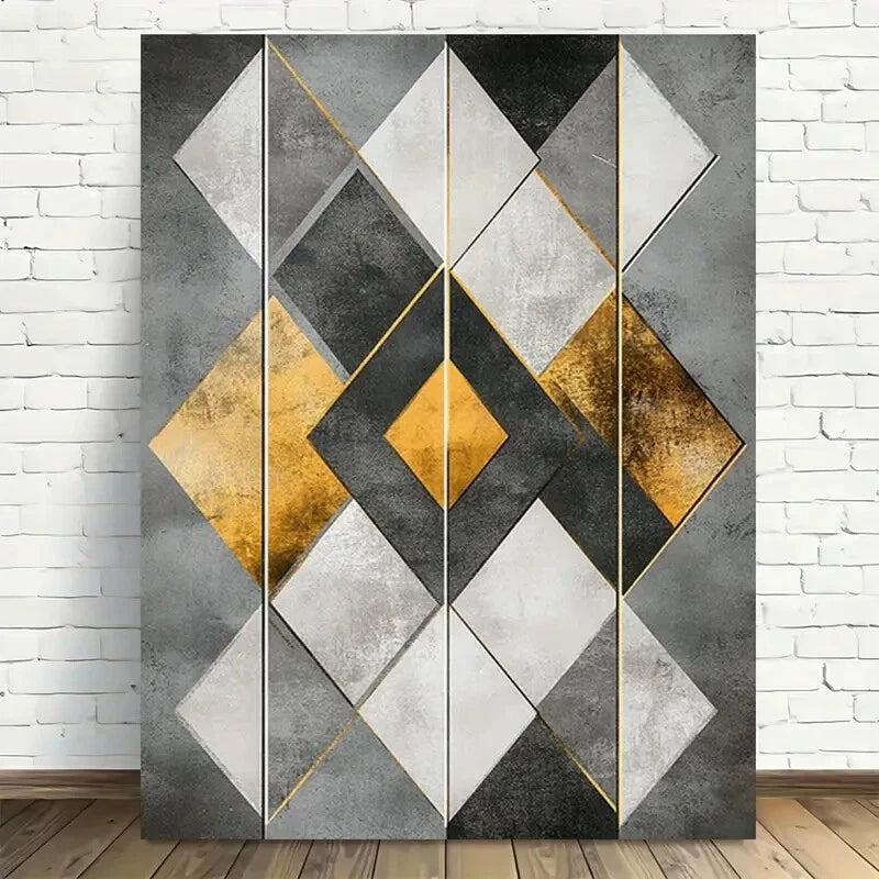 Beautiful Modern Geometric White & Golden Painting 40x60cm Metal Print Ready to Hang - Bella Home Decor
