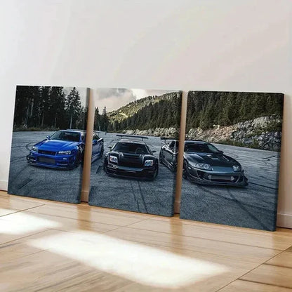 3pcs Modern Vehicle Sports Car & Supercar Wall Art Set Canvas Unframed - High Quality Print 100% Australian Made Wall Canvas