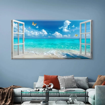 Ocean Beach with Butterfly Wall Art Canvas Office Home Room Framed 120x60cm