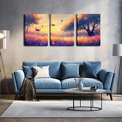 3pcs Sunset & Butterflies Landscape Painting Wall Art Set Canvas Unframed - High Quality Print 100% Australian Made Wall Canvas