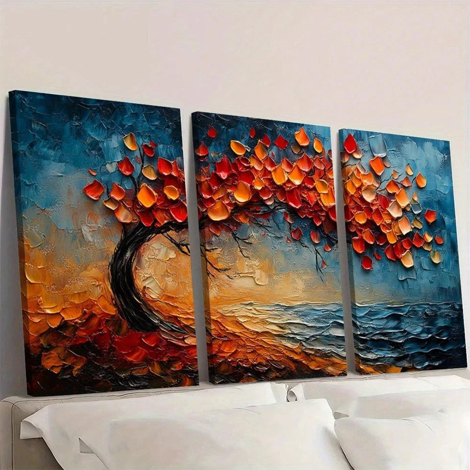 3pcs Abstract Oil Painting Textured Tree Wall Art Set Canvas Framed 60x90cm - High Quality Print 100% Australian Made Wall Canvas Ready to Hang