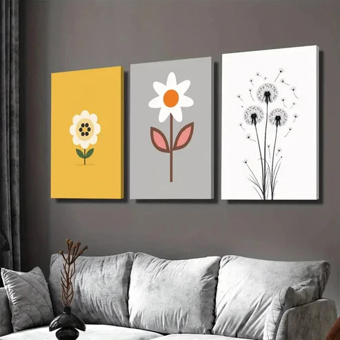 3pcs Modern Floral Minimalist Flower YellowWall Art Set Canvas Unframed - High Quality Print 100% Australian Made Wall Canvas