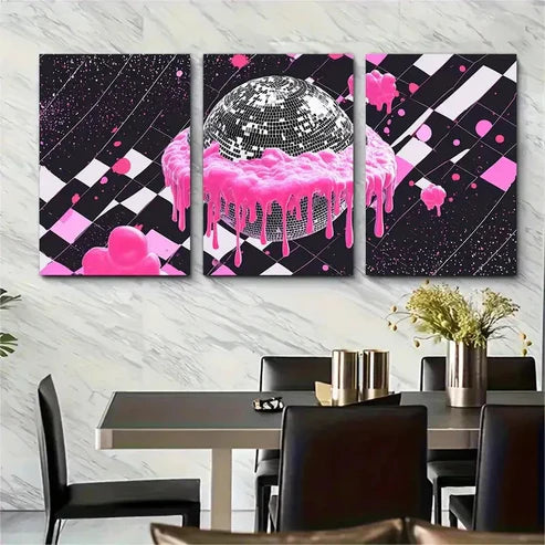 3pcs Trendy Disco Ball Melting Décor Perfect Wall Art Canvas Unframed - High Quality Print 100% Australian Made Wall Canvas