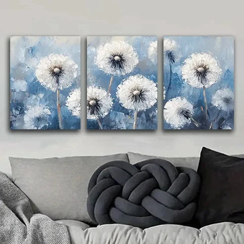 3pcs White Dandelions White Snow Nature Flor Wall Art Set Canvas Unframed - High Quality Print 100% Australian Made Wall Canvas