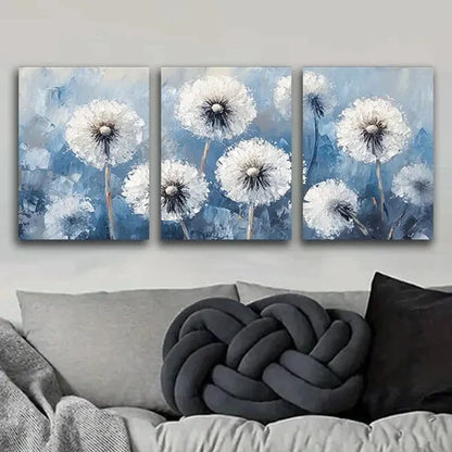 3pcs White Dandelions White Snow Nature Flor Wall Art Set Canvas Unframed - High Quality Print 100% Australian Made Wall Canvas