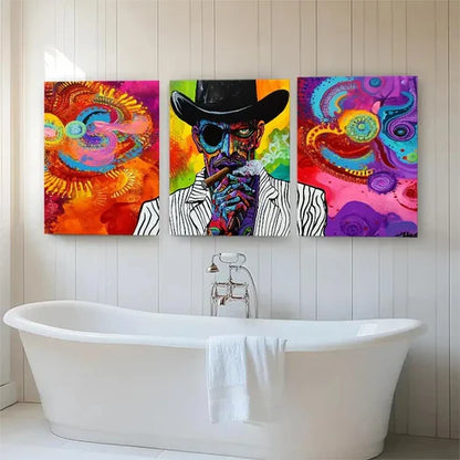 3pcs Psychedelic Abstract Cowboy Pop Perfect Wall Art Canvas Unframed - High Quality Print 100% Australian Made Wall Canvas