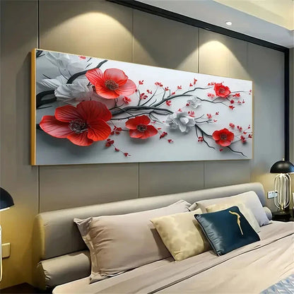 Red White Poppy Flowers  Wall Art wall canvas office home room framed 120x60cm - Bella Home Decor