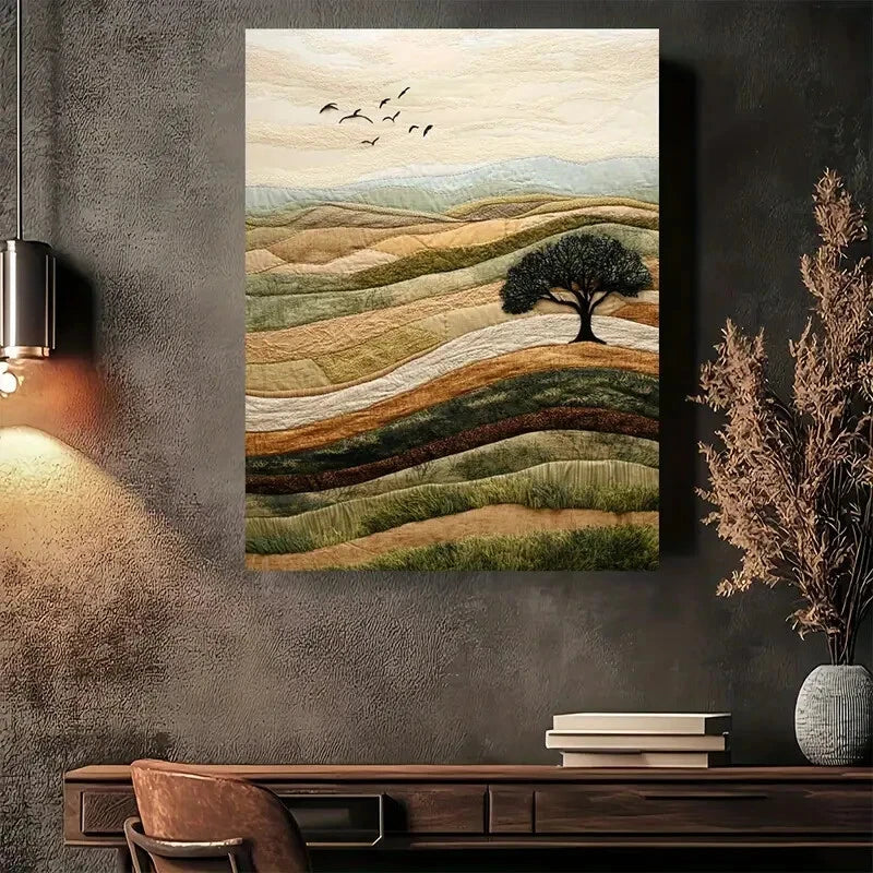 Beautiful Nature's Serenity Quilted Landscape 40x60cm Metal Print Ready to Hang - Bella Home Decor