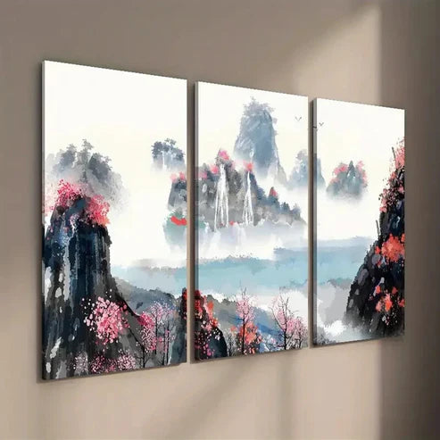 3pcs Japanese Mountains Landscape Wall Art Set Canvas Unframed - High Quality Print 100% Australian Made Wall Canvas
