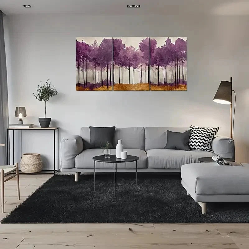 3pcs Abstract Purple Forest Deco Metal Print Ready to Hang Art - Bella Home Decor
