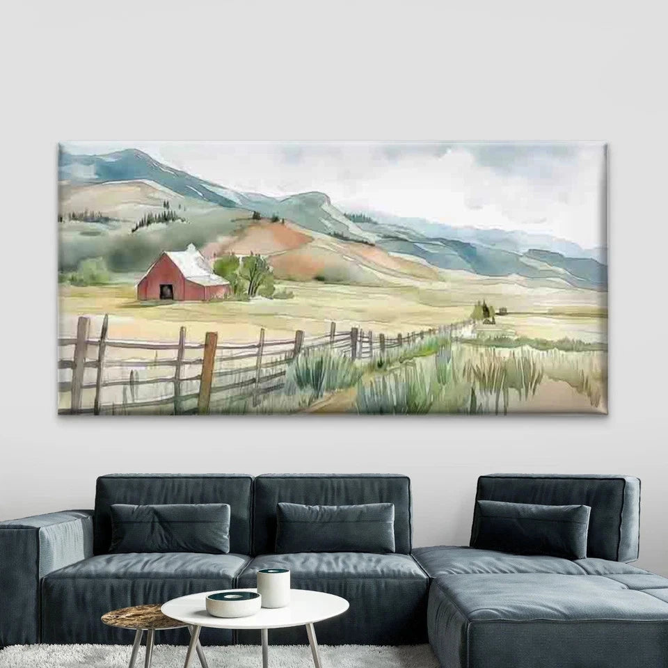 Rural Farm Landscape Wall Art Canvas Office Home Room Framed 120x60cm
