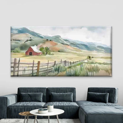 Rural Farm Landscape Wall Art Canvas Office Home Room Framed 120x60cm