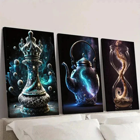 3pcs Magic Container Chess Timer Teapot Wall Art Set Canvas Unframed - High Quality Print 100% Australian Made Wall Canvas
