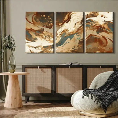 3pcs Earthy Tones Brown Abstract Fluid Perfect Wall Art Set Canvas Framed 60x90cm - High Quality Print 100% Australian Made Wall Canvas Ready to Hang - Bella Home Decor