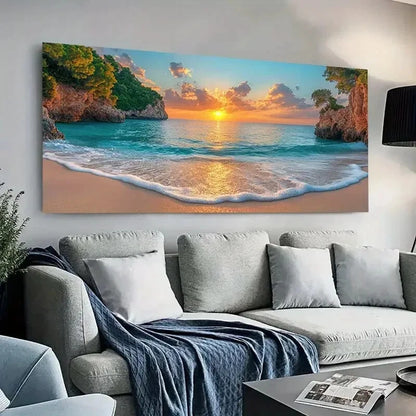 Vibrant Sunset Beach Sky wall canvas office home room framed 120x60cm - Bella Home Decor