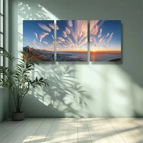 3pcs Sunset and Cloudy Landscape in Cape Town Wall Art Canvas Unframed - High Quality Print 100% Australian Made Wall Canvas