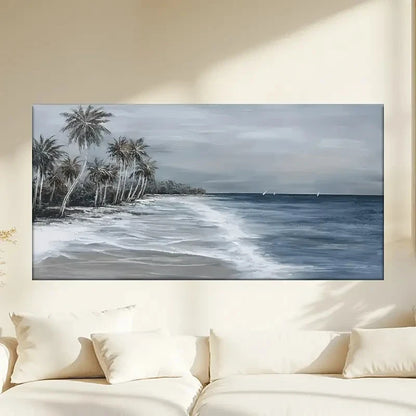 Beach Scene With Palm Trees Wall Art Canvas Office Home Room Framed 120x60cm