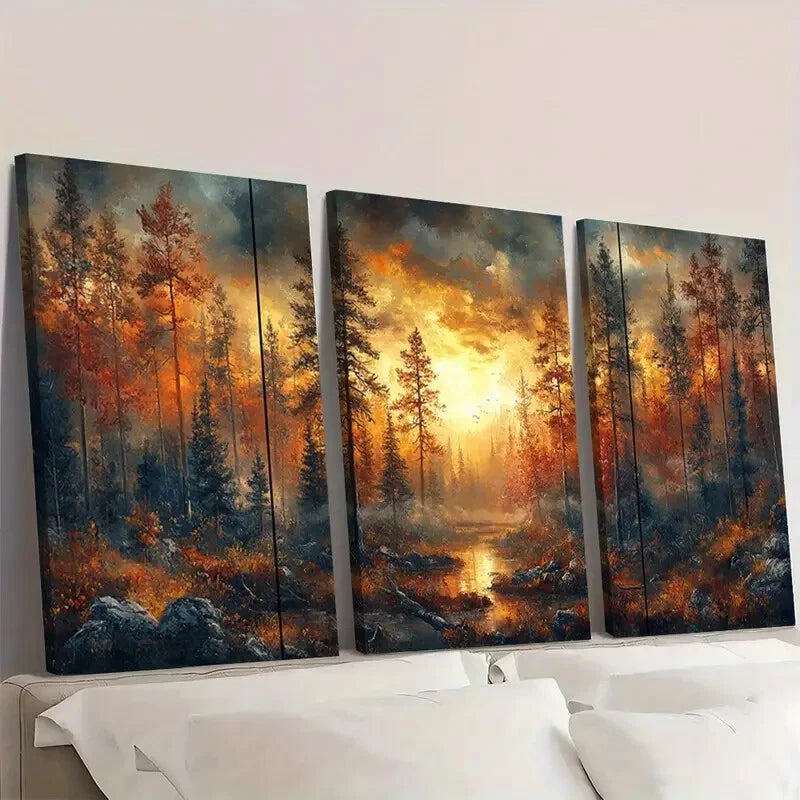 3pcs Vibrant Nature Landscape with Pine Trees Wall Art Set Canvas Framed 40x60cm - High Quality Print 100% Australian Made Wall Canvas Ready to Hang