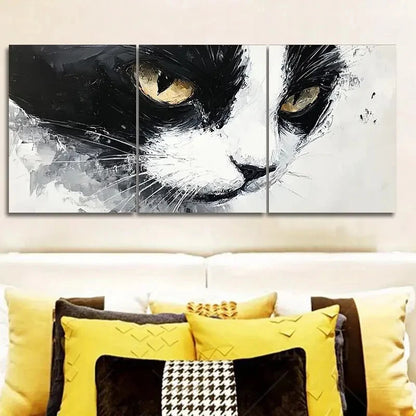 3pcs Black and White Tuxedo Cat Decor Wall Art Set Canvas Framed 40x60cm - High Quality Print 100% Australian Made Wall Canvas Ready to Hang