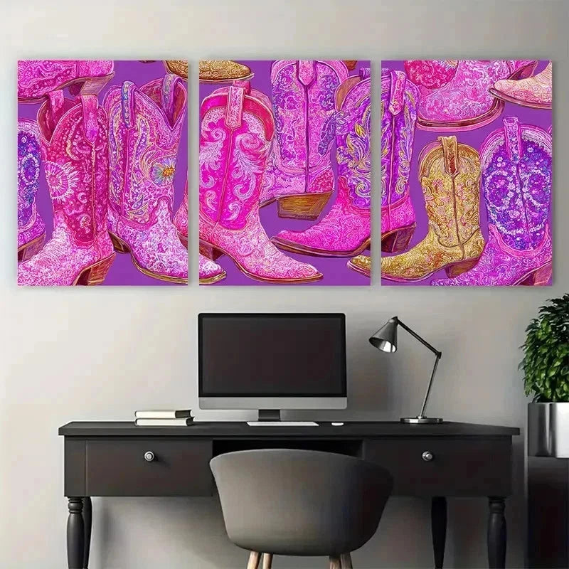 3pcs Abstract Funky Western Painting Perfect Wall Art Set Canvas Framed 50x70cm - High Quality Print 100% Australian Made Wall Canvas Ready to Hang - Bella Home Decor