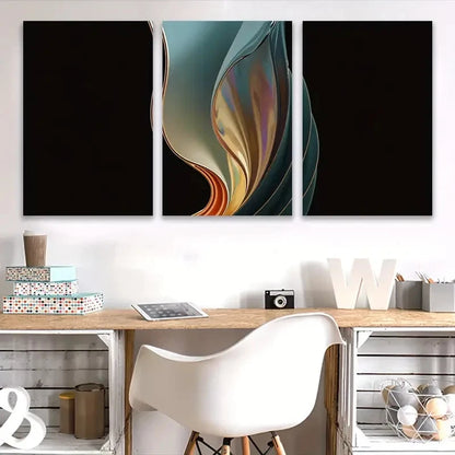 3pcs Blue and Orange Swirl Abstract Design Wall Art Set Canvas Framed 60x90cm - High Quality Print 100% Australian Made Wall Canvas Ready to Hang - Bella Home Decor