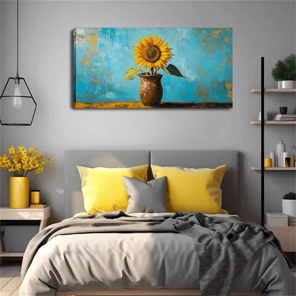 Sunflower In Clay Pot Modern Wall Art Canvas Office Home Room Framed 120x60cm