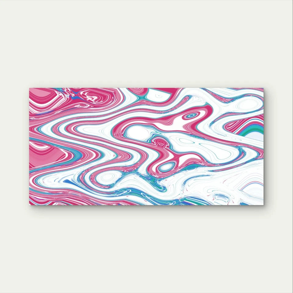 Pink and Blue Abstract Fluid Paint Wall Art Canvas Office Home Framed 120x60cm