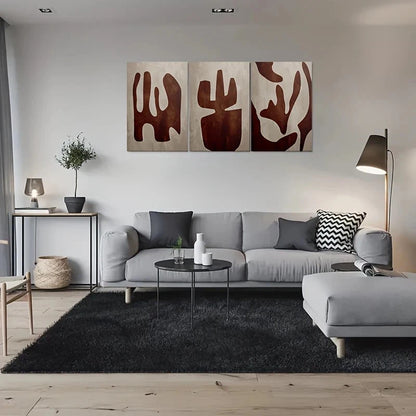 3pcs Abstract Brown and Beige Metal Print Ready to Hang Art - Bella Home Decor