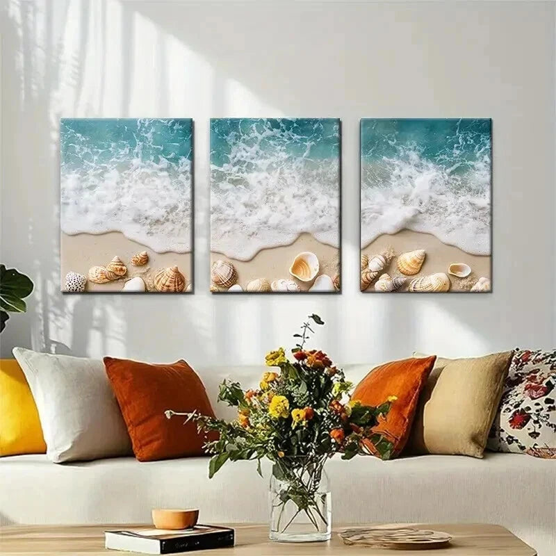 3pcs Coastal Beach Relaxing Nautical Perfect Wall Art Set Canvas Framed 60x90cm - High Quality Print 100% Australian Made Wall Canvas Ready to Hang - Bella Home Decor