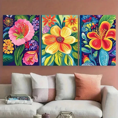 3pcs Vibrant Floral Decor Nature Wall Art Canvas Unframed - High Quality Print 100% Australian Made Wall Canvas
