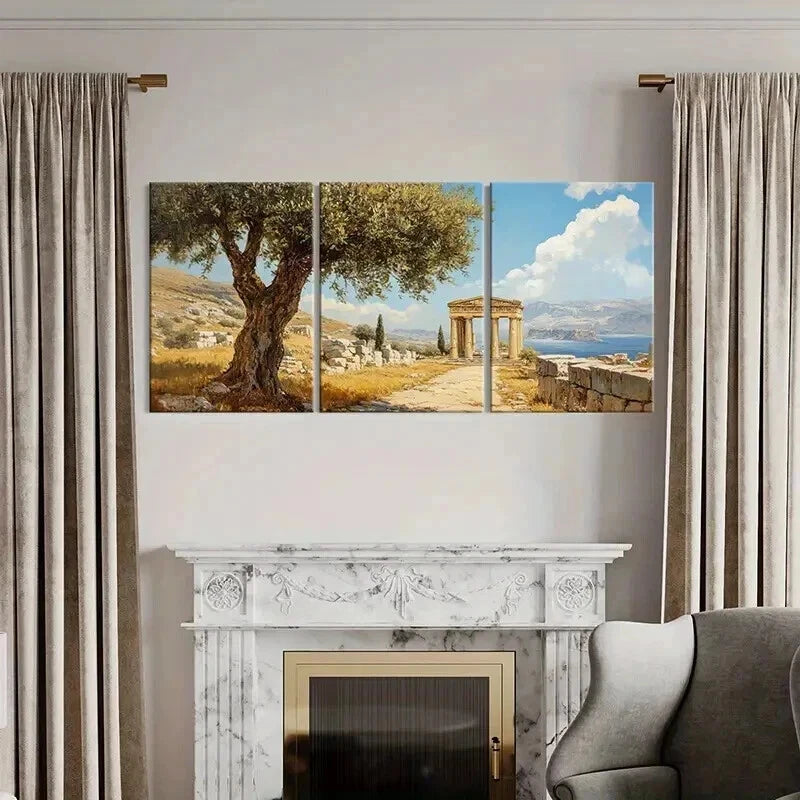 3pcs Mediterranean Landscape Blue Sky Wall Art Set Canvas Framed 50x70cm - High Quality Print 100% Australian Made Wall Canvas Ready to Hang - Bella Home Decor